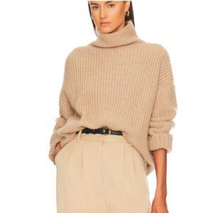 ANINE BING Sydney Alpaca Oversized Pullover Sweater in Camel Beige Funnel Neck S